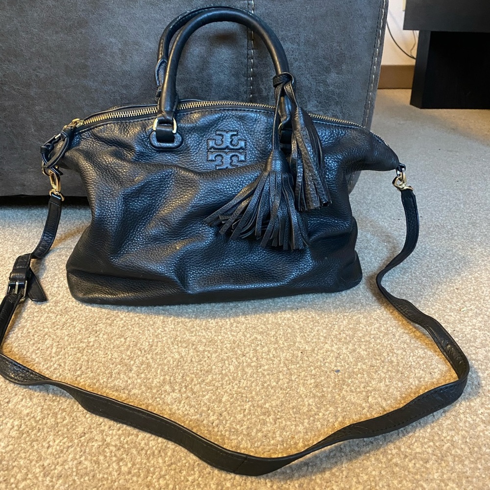 Tory Burch Thea Black Medium Crossbody Satchel Purse